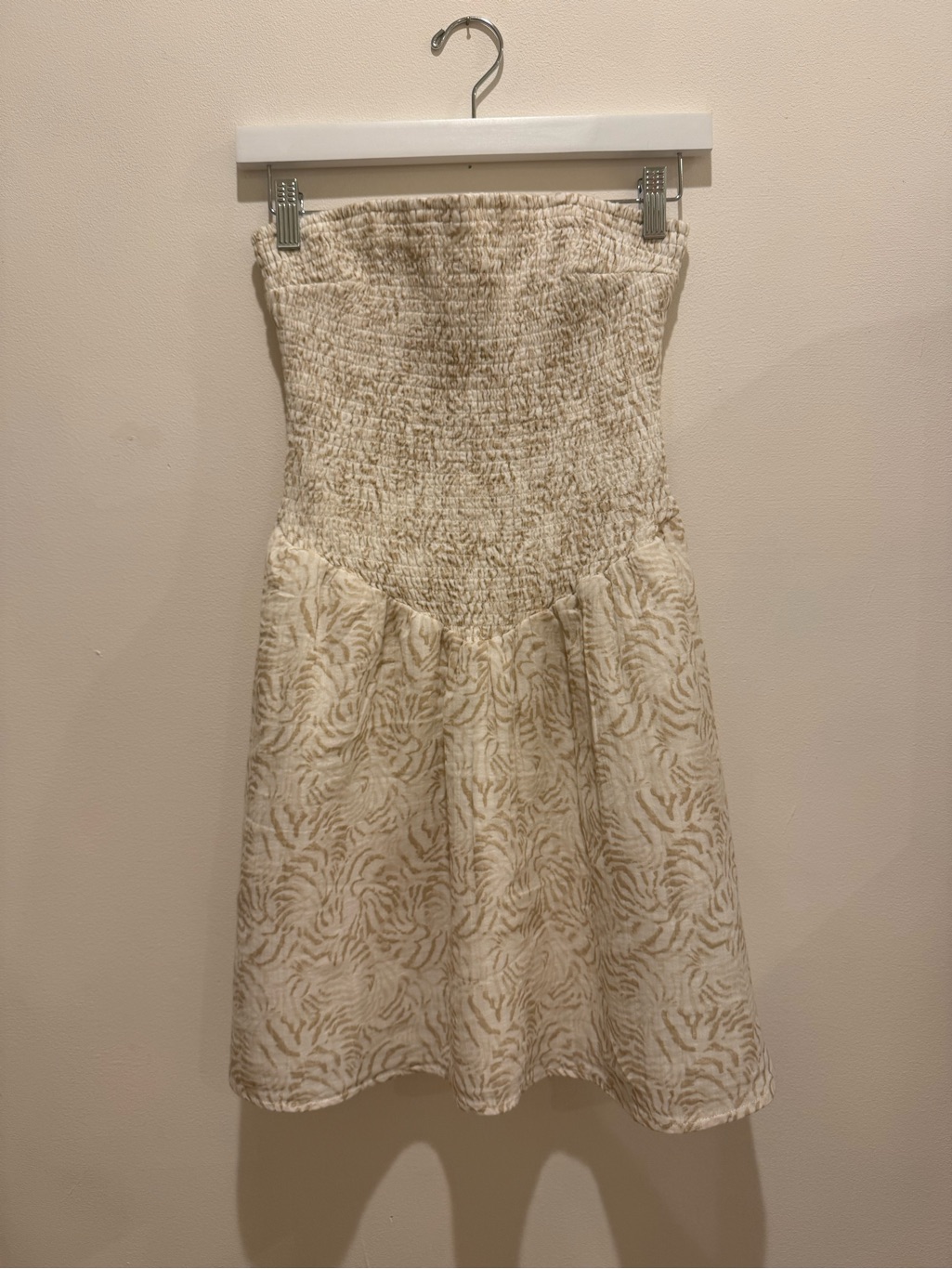 Strapless Cream Smocked Bodice A-Line Dress